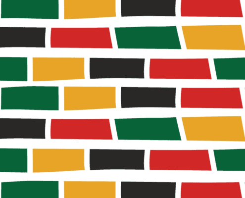 Labor acknowledgement Juneteenth image of red, green, yellow, and black bricks