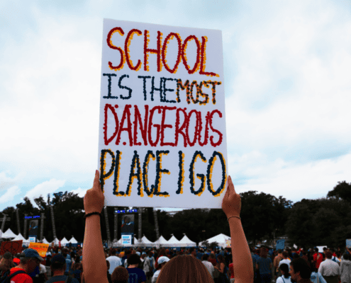 Sign saying 'school is the most dangerous place I go' for EFJ blog